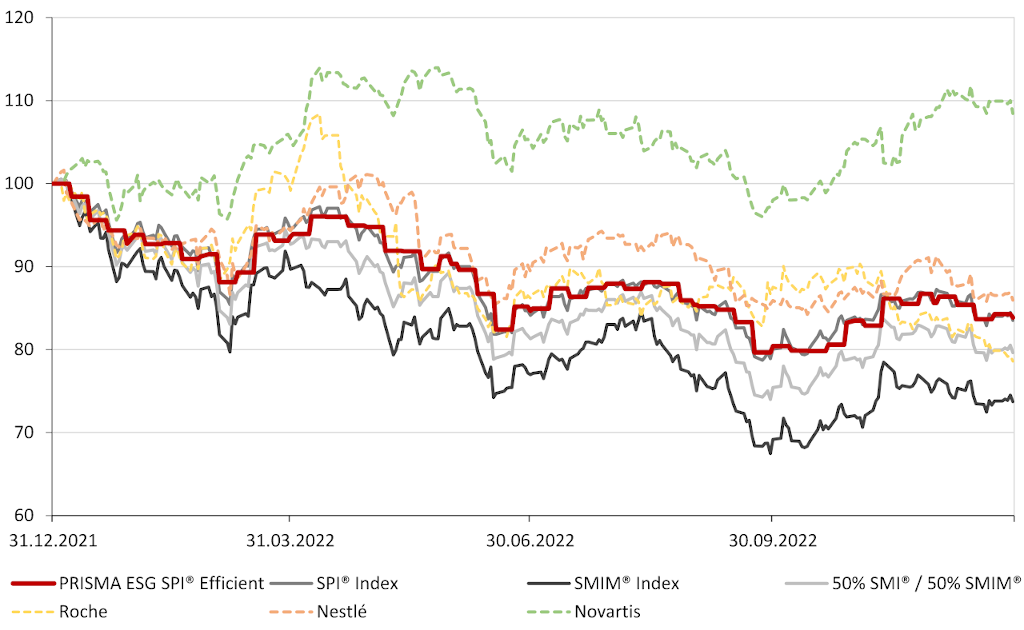 Abbildung 2 – Die relative Performance litt 2022 insbesondere unter dem strukturellen Übergewicht von Mid Caps